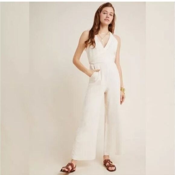 Anthropologie Aren Halter  Jumpsuit Neutral Womens 4 Minimalist Textured Cotton‎ - Picture 1 of 16